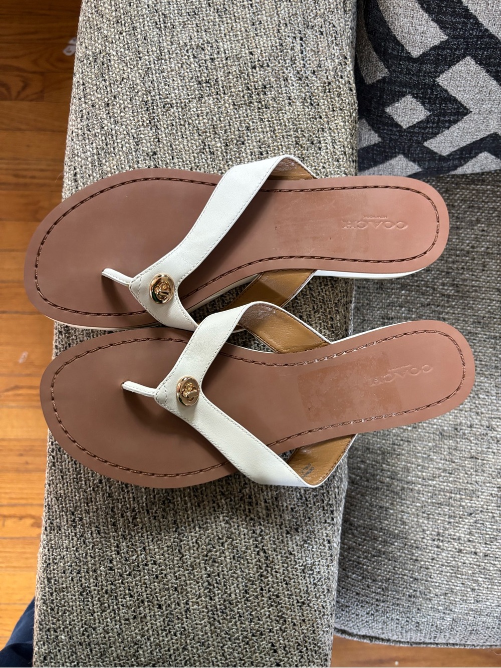 Coach White Leather Platform Thong Sandals with Brown Footbed - Picture 14 of 15